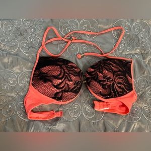 Pink bikini top orange with black lace